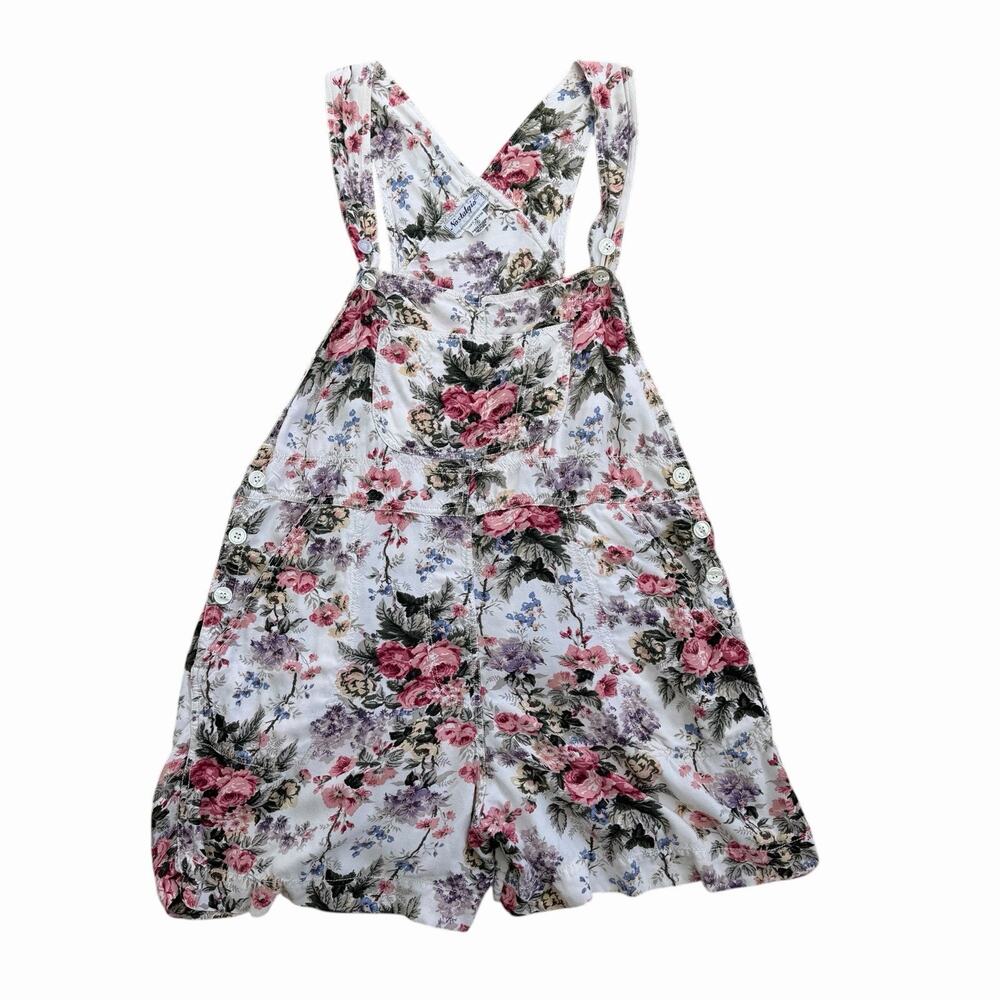 Vintage 90’s Floral Rayon Shortalls Overalls Size M - Picture 3 of 7